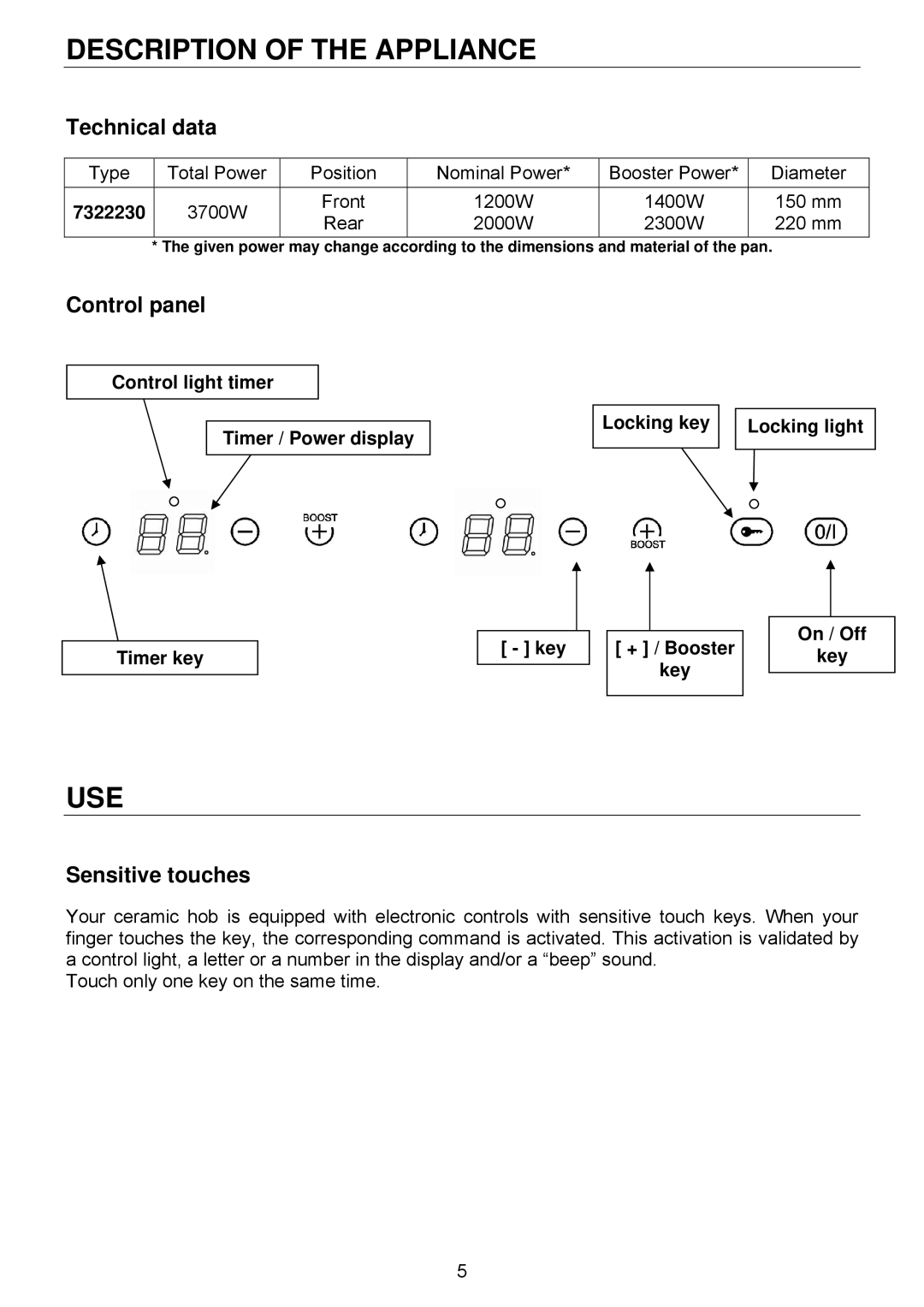 321 Studios 7322 230 user manual Description of the Appliance, 7322230 