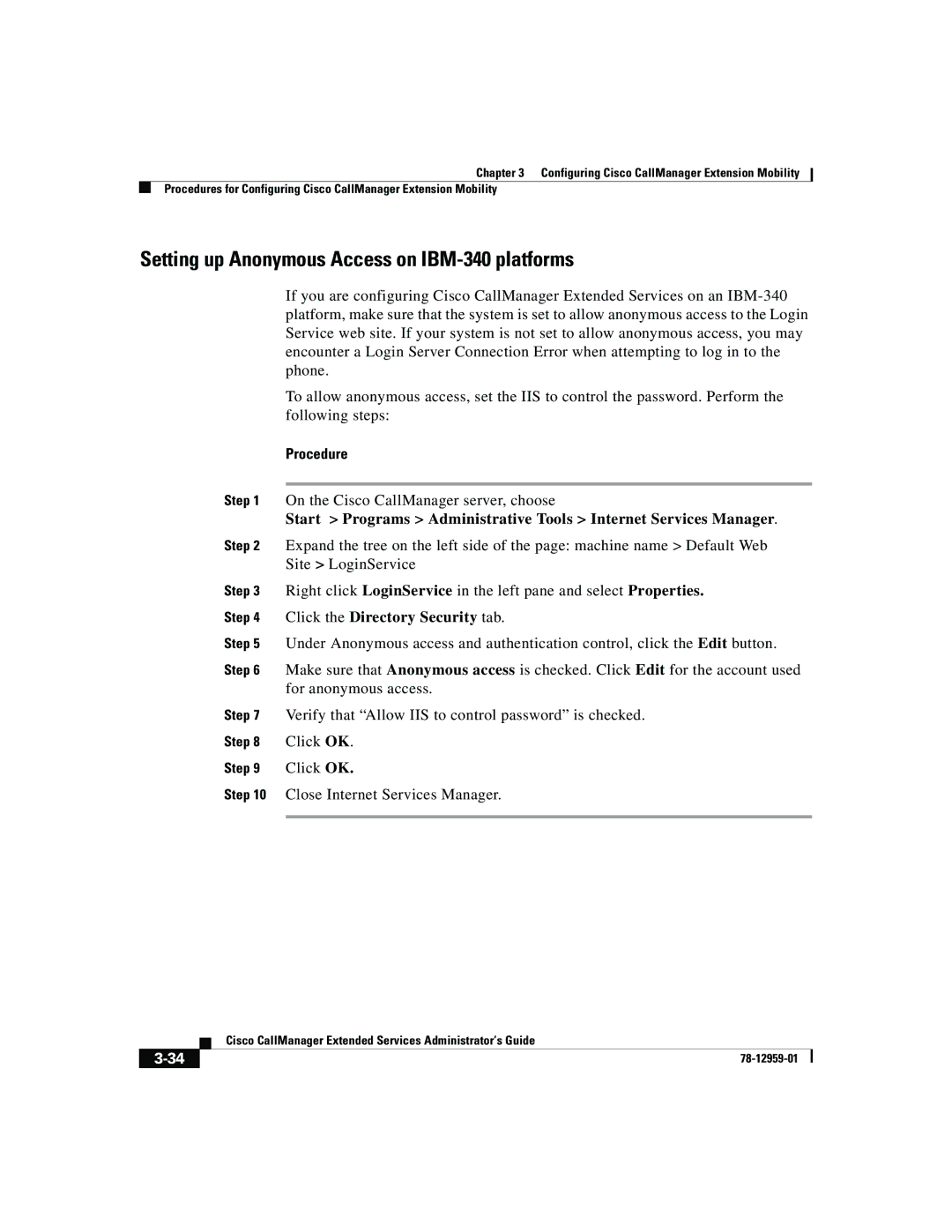 321 Studios 78-12959-01 manual Setting up Anonymous Access on IBM-340 platforms, Click the Directory Security tab 