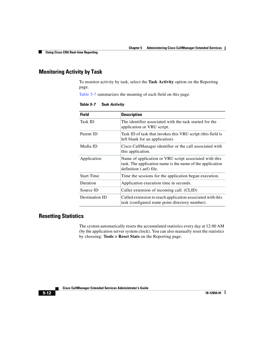 321 Studios 78-12959-01 manual Monitoring Activity by Task, Resetting Statistics 