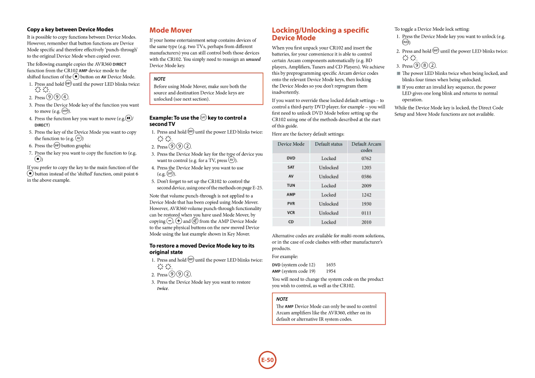 321 Studios AVR360 manual Mode Mover, Locking/Unlocking a specific Device Mode, Copy a key between Device Modes 