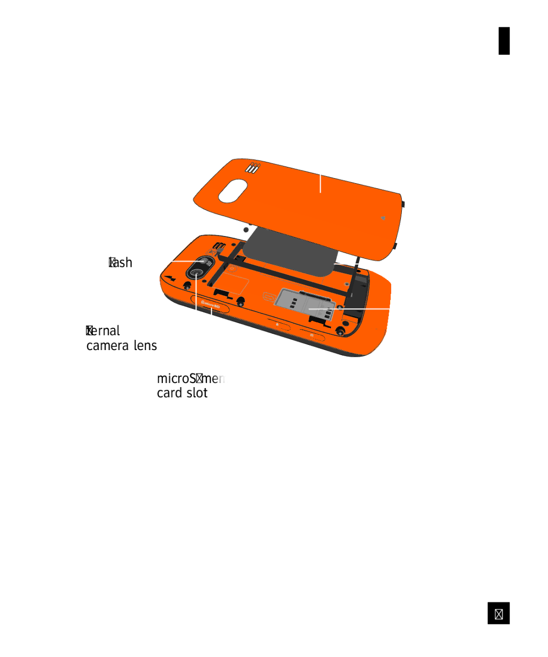 321 Studios Cell Phone manual Rear View, Battery cover Flash, SIM card slot 