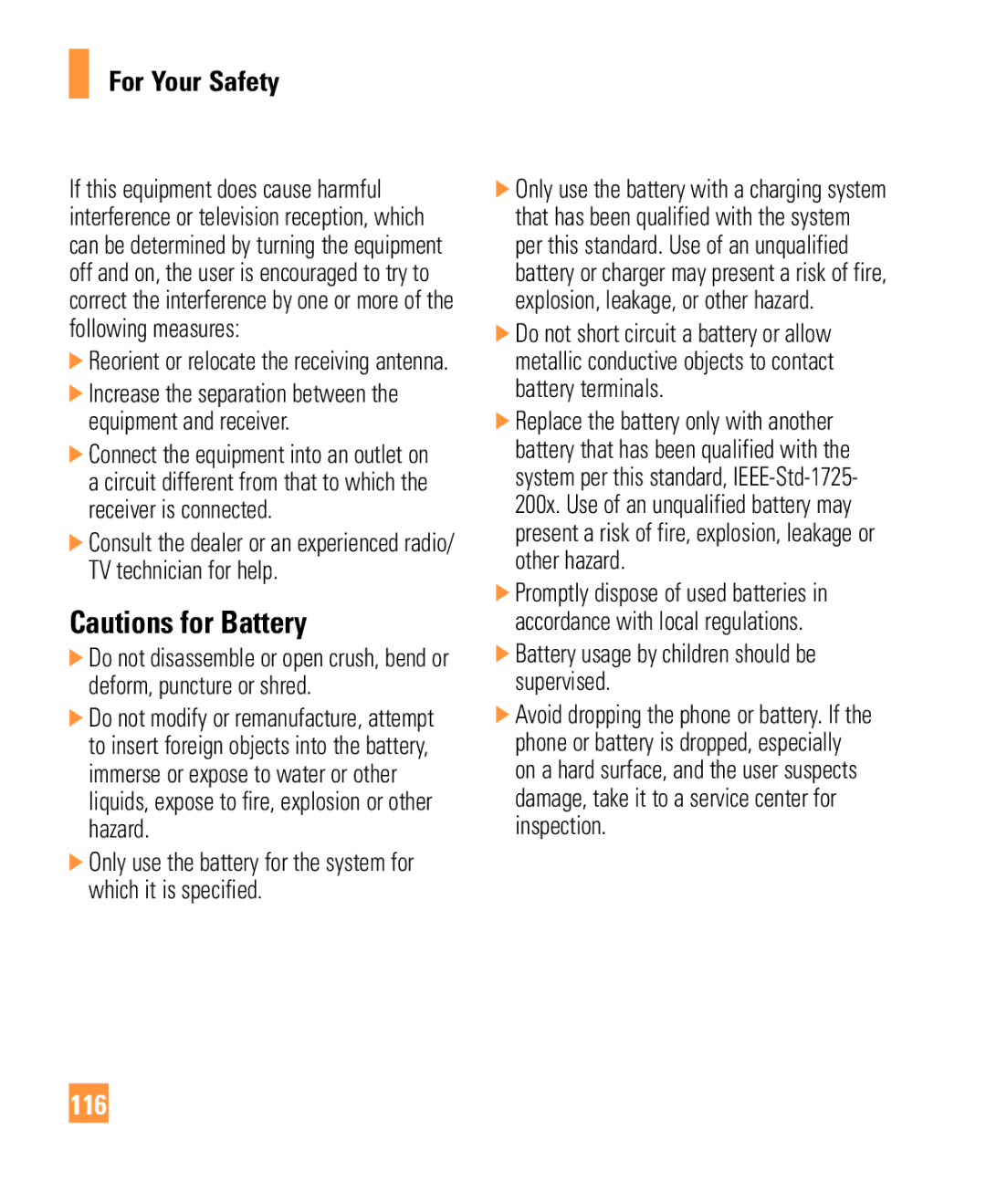 321 Studios Cell Phone manual 116, Battery usage by children should be supervised 