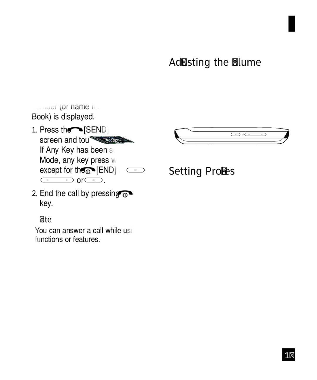 321 Studios Cell Phone manual Answering a Call, Adjusting the Volume, Setting Profiles 