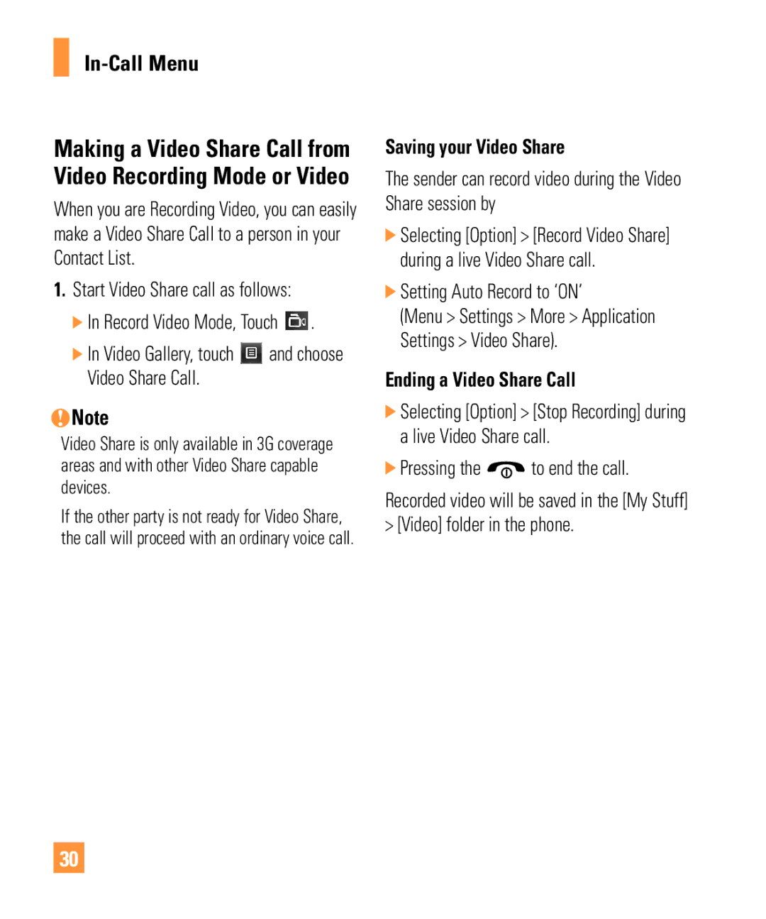 321 Studios Cell Phone manual Saving your Video Share, Setting Auto Record to ‘ON’, Ending a Video Share Call 