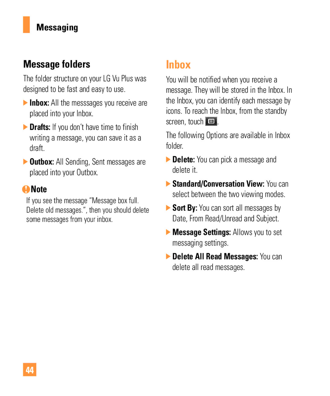 321 Studios Cell Phone manual Inbox, Message folders 