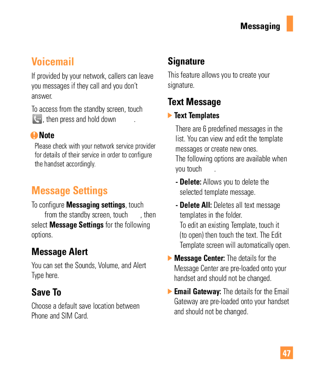 321 Studios Cell Phone manual Voicemail, Message Settings 