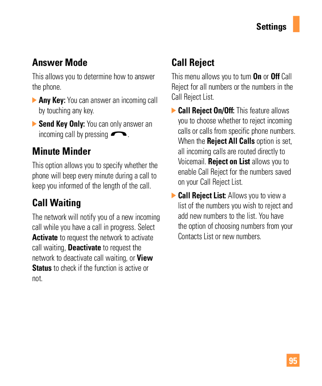 321 Studios Cell Phone manual Answer Mode, Minute Minder, Call Waiting, Call Reject 