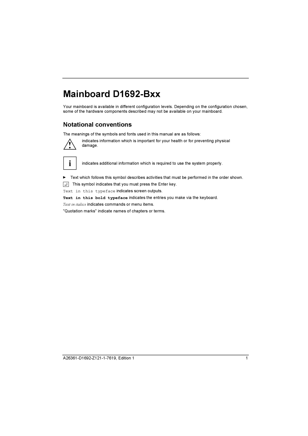 321 Studios D1692-BXX technical manual Mainboard D1692-Bxx, Notational conventions 