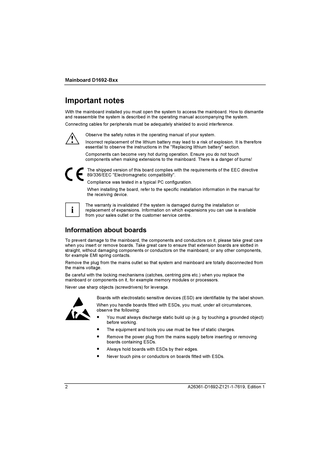 321 Studios D1692-BXX technical manual Important notes, Information about boards 