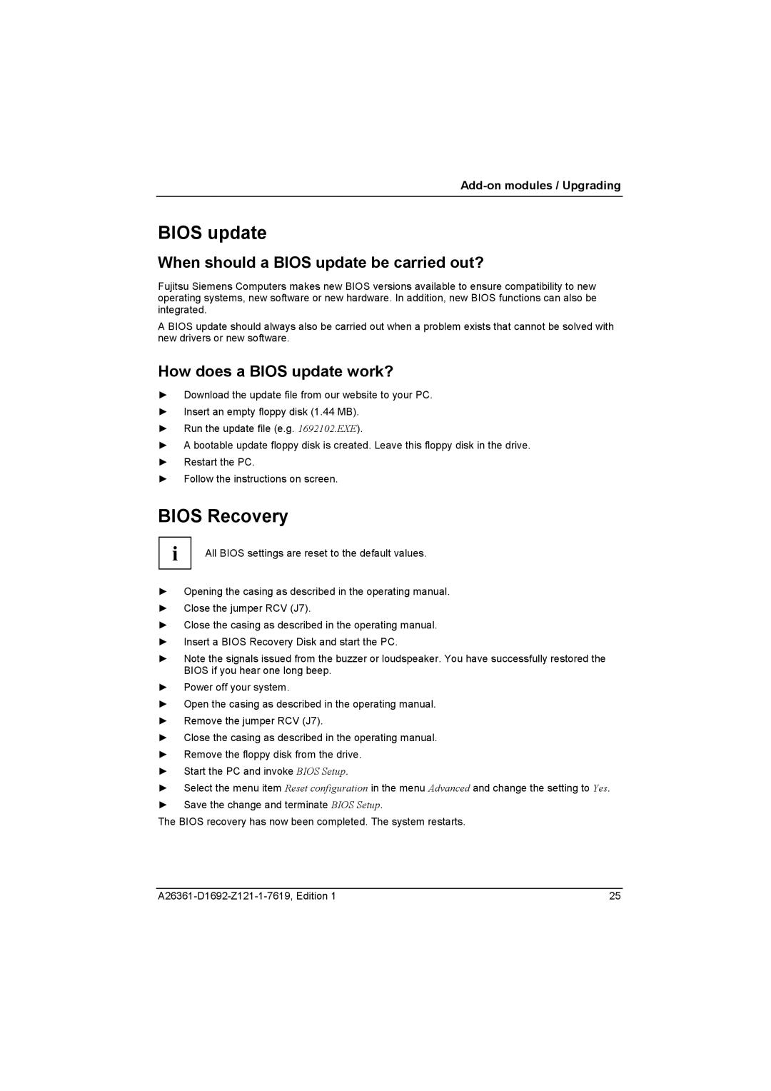 321 Studios D1692-BXX Bios Recovery, When should a Bios update be carried out?, How does a Bios update work? 