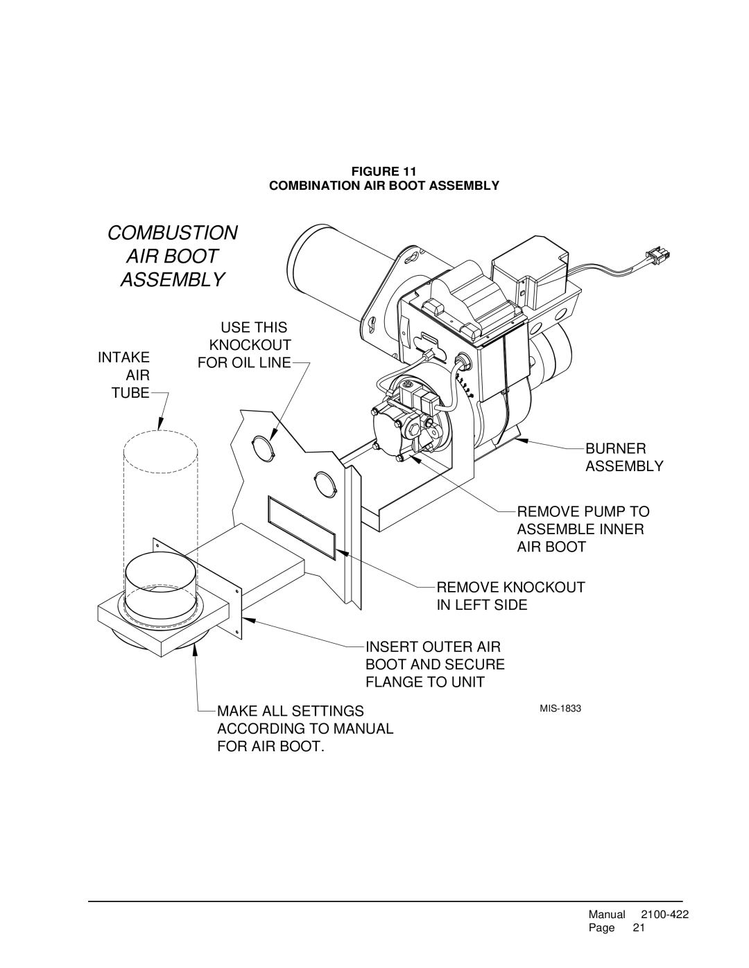 321 Studios FH110D48E, FLF110D48E, FLR140D60E, FLF085D36E warranty Combustion AIR Boot Assembly, Combination AIR Boot Assembly 