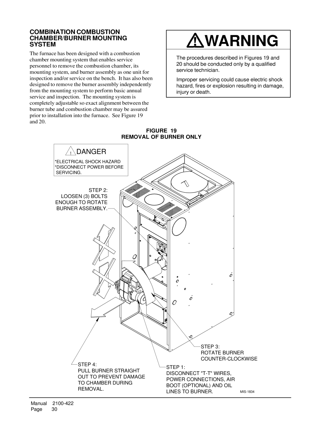 321 Studios FH110D60E, FLF110D48E, FH110D48E Combination Combustion CHAMBER/BURNER Mounting System, Removal of Burner only 