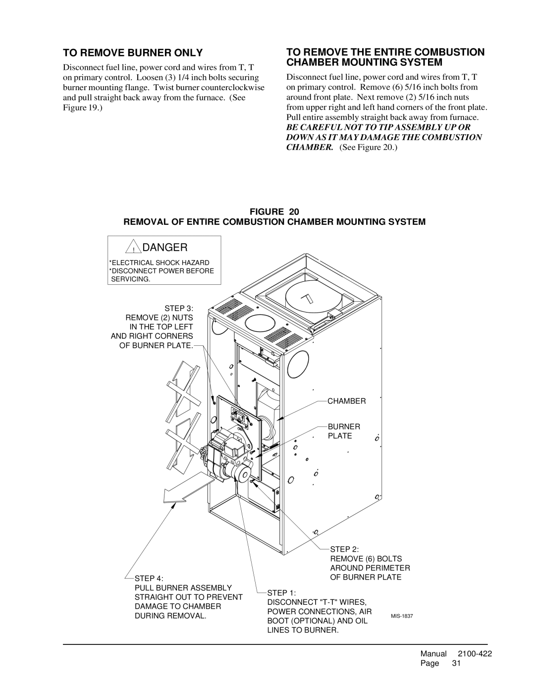 321 Studios FLF110D48E, FH110D48E, FC085D36E To Remove Burner only, To Remove the Entire Combustion Chamber Mounting System 