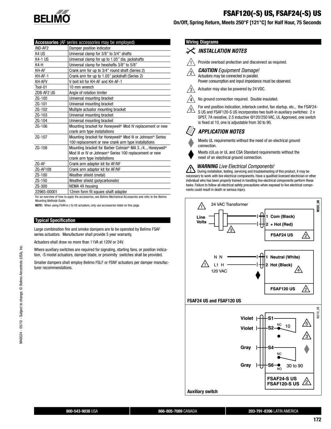 321 Studios FSAF120-S US, FSAF24-S US, 172, Accessories AF series accessories may be employed, Typical Specification 