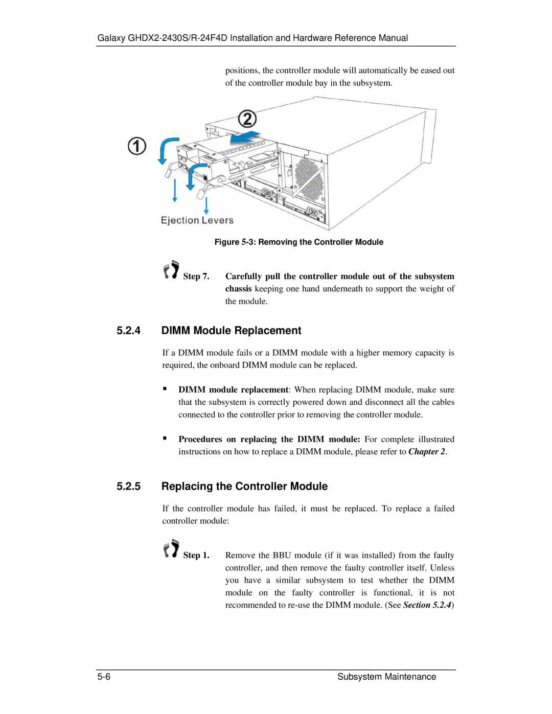 321 Studios GHDX2-2430S-24F4D manual Dimm Module Replacement, Replacing the Controller Module 