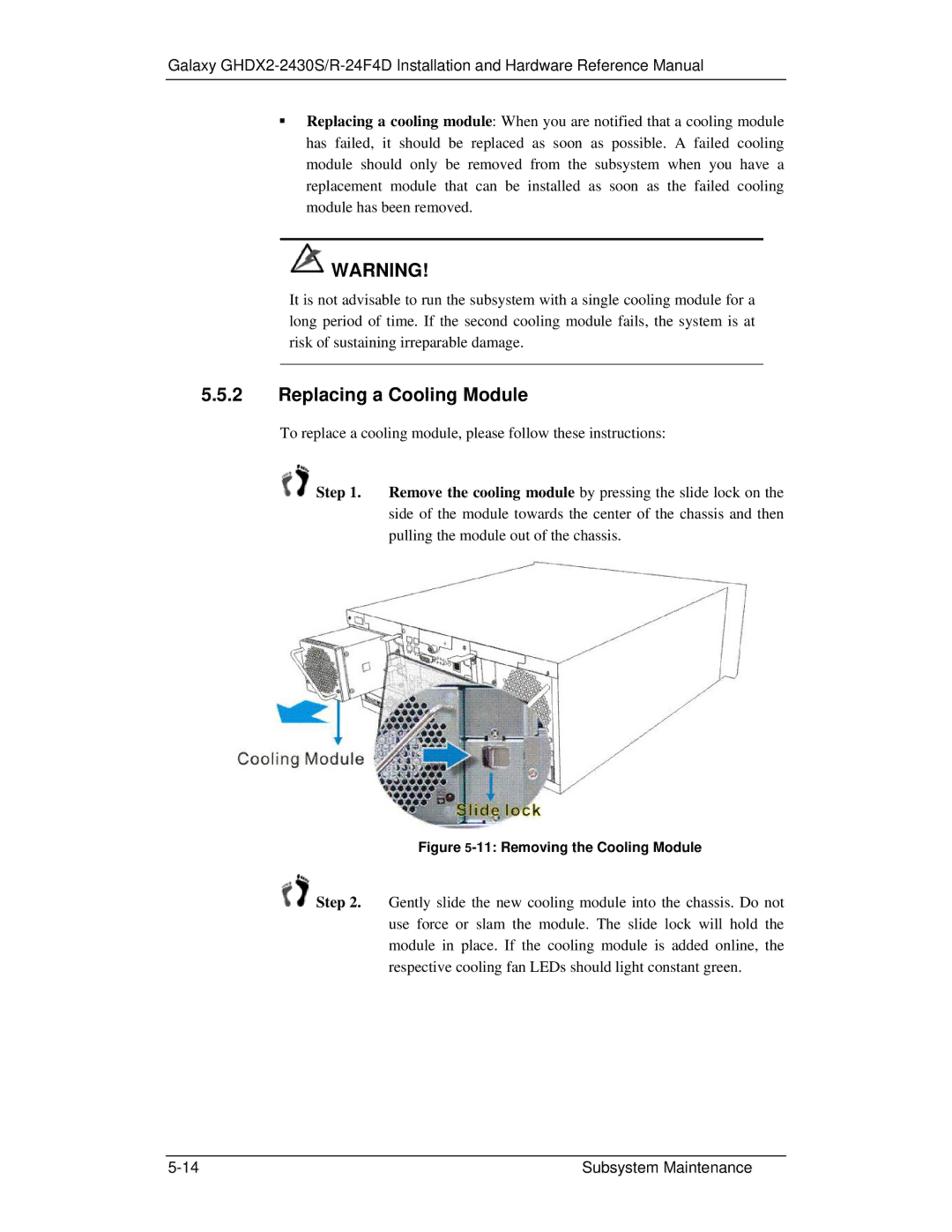 321 Studios GHDX2-2430S-24F4D manual Replacing a Cooling Module, Removing the Cooling Module 