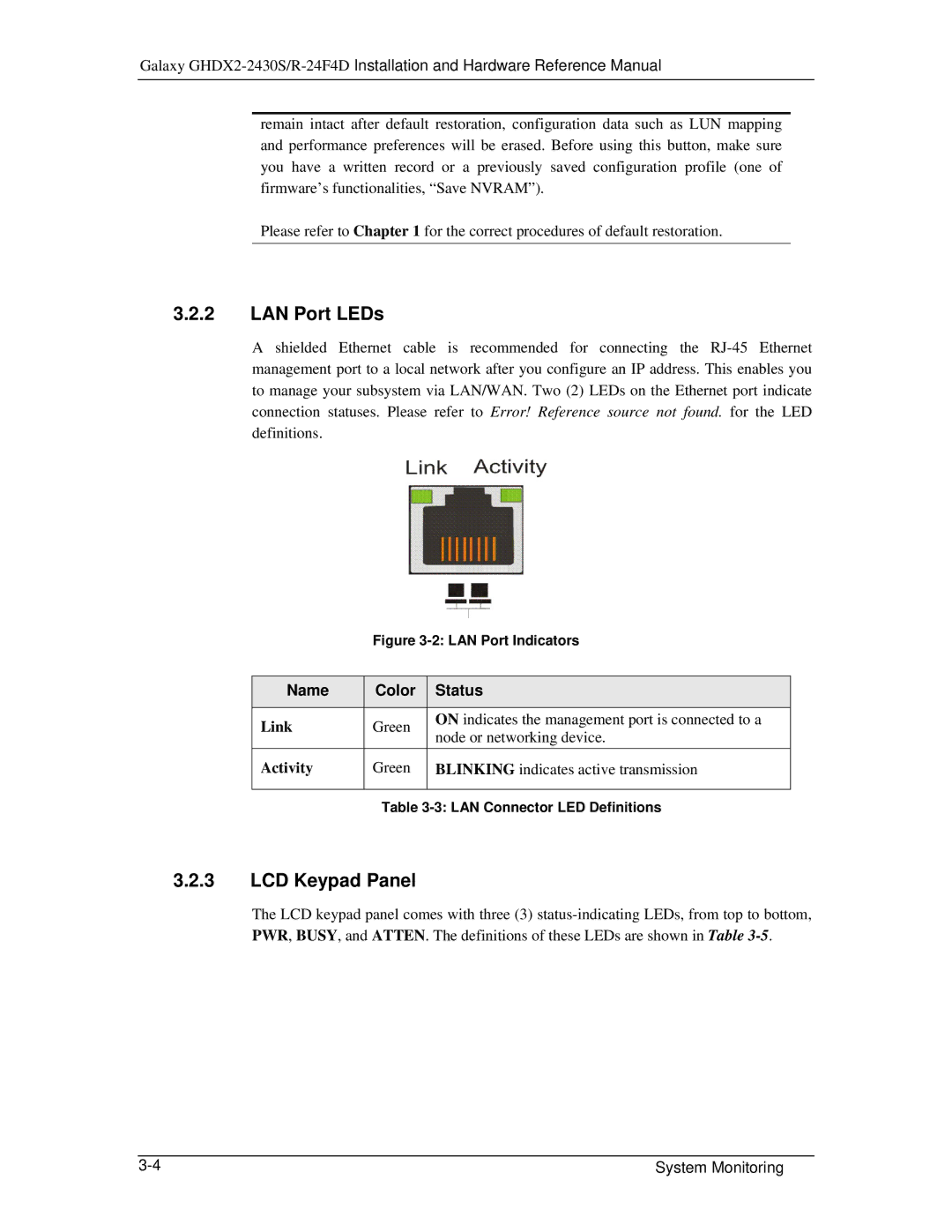 321 Studios GHDX2-2430S-24F4D manual LAN Port LEDs, LAN Port Indicators 