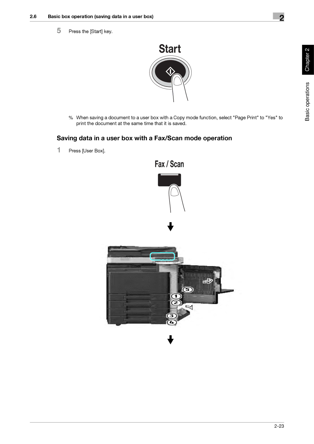 321 Studios MFX-C2828 manual Saving data in a user box with a Fax/Scan mode operation 