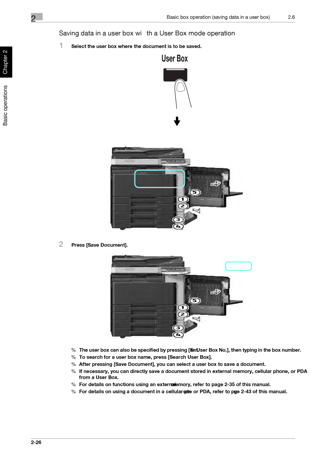 321 Studios MFX-C2828 manual Saving data in a user box with a User Box mode operation 