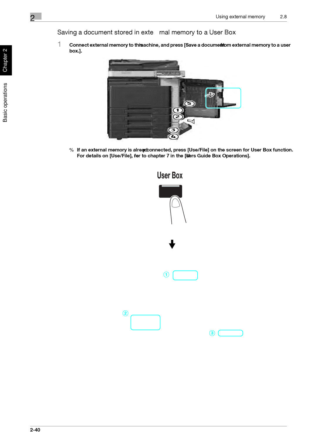 321 Studios MFX-C2828 manual Saving a document stored in external memory to a User Box 