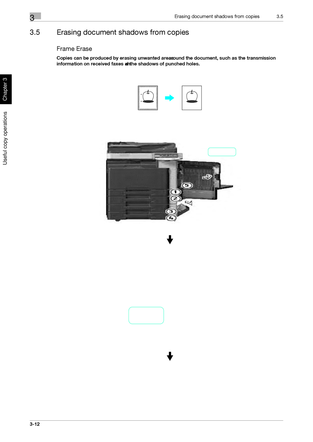 321 Studios MFX-C2828 manual Erasing document shadows from copies, Frame Erase 