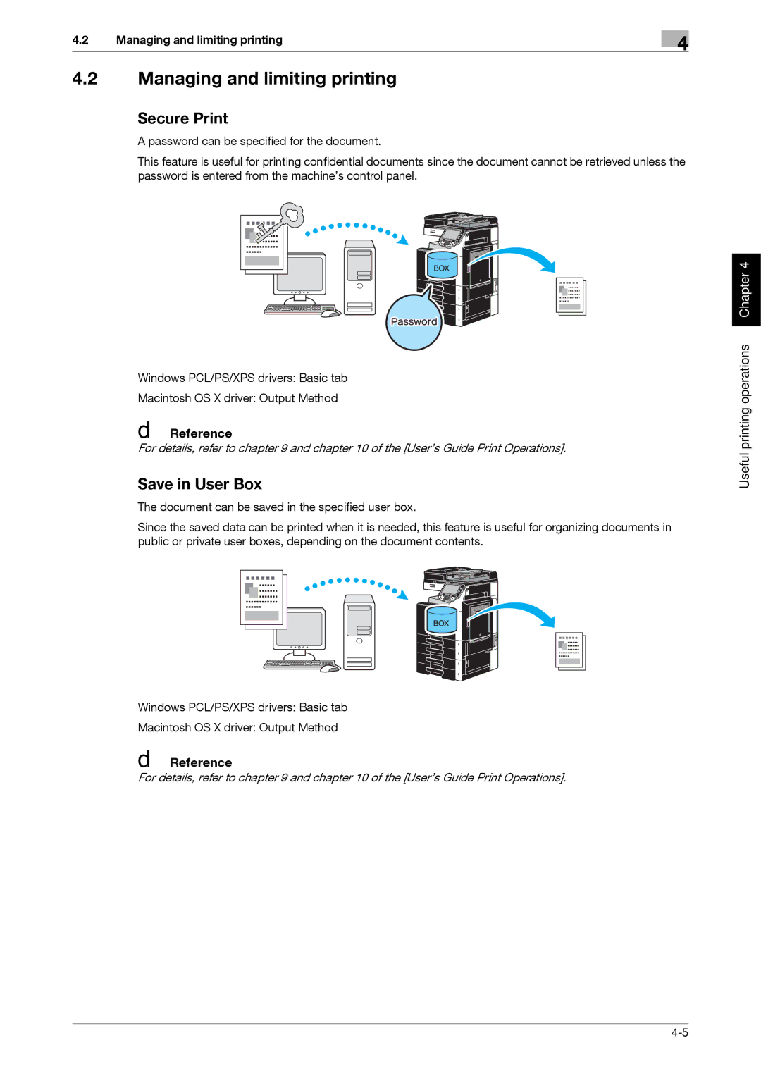 321 Studios MFX-C2828 manual Managing and limiting printing, Secure Print, Save in User Box 