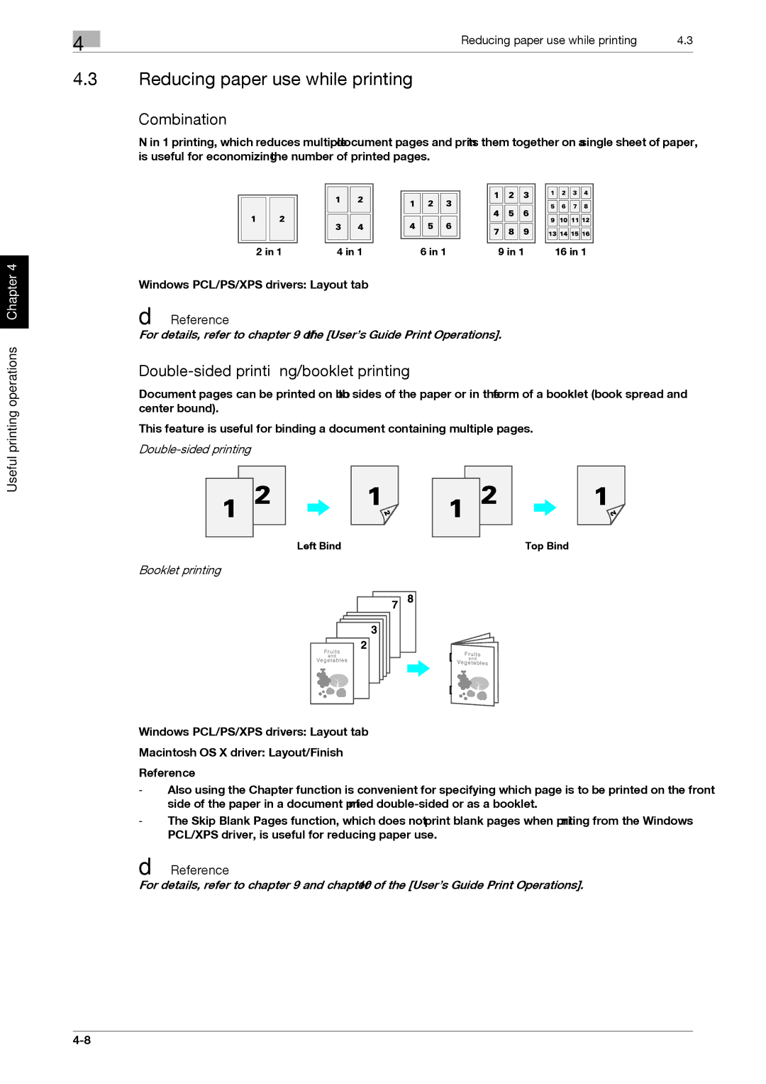 321 Studios MFX-C2828 manual Reducing paper use while printing, Combination, Double-sided printing/booklet printing 