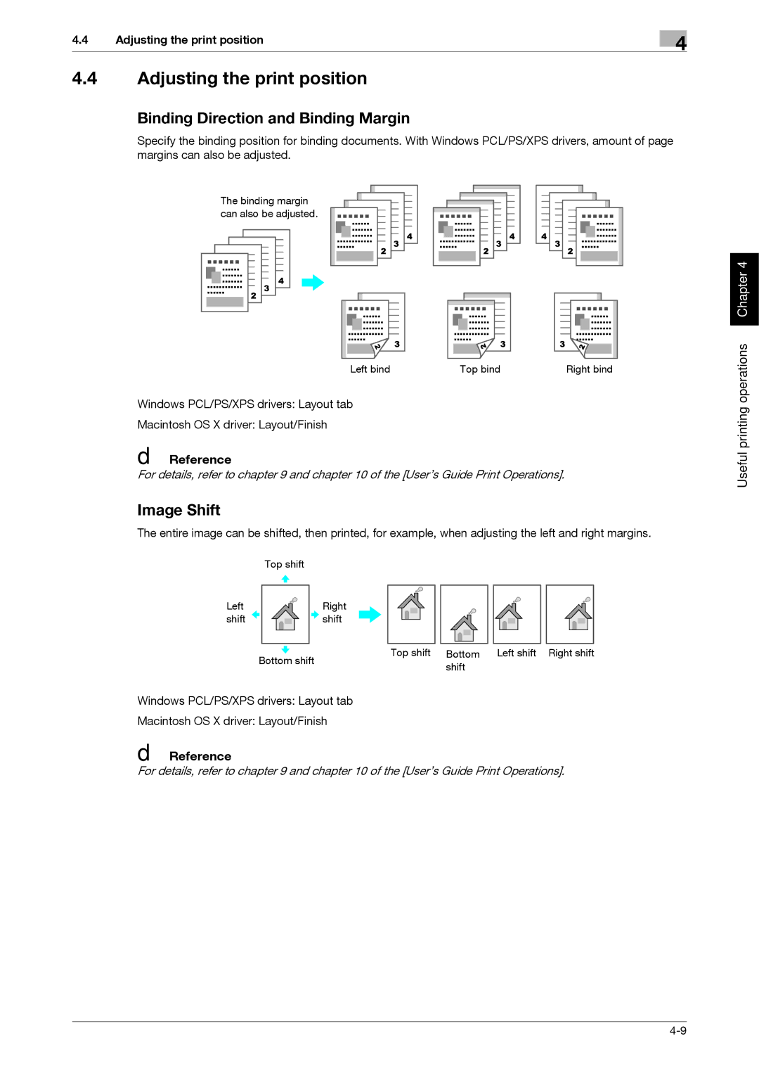 321 Studios MFX-C2828 manual Adjusting the print position, Binding Direction and Binding Margin, Image Shift 