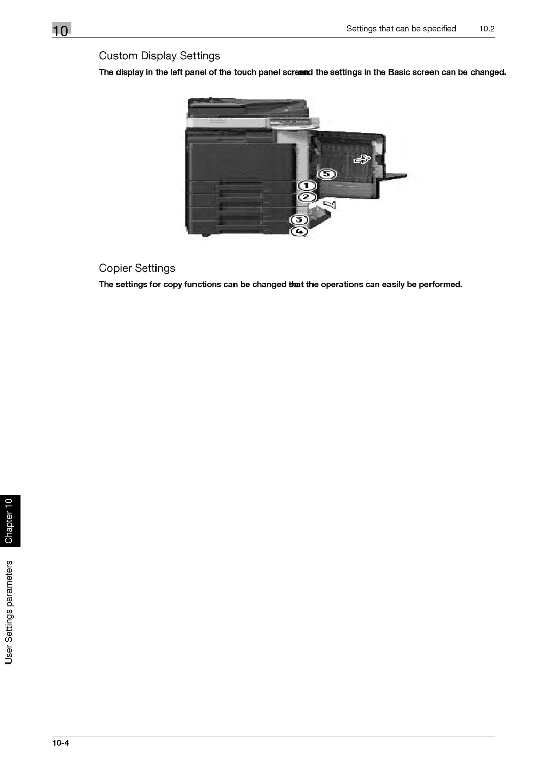 321 Studios MFX-C2828 manual Custom Display Settings, Copier Settings, Settings that can be specified 10.2 