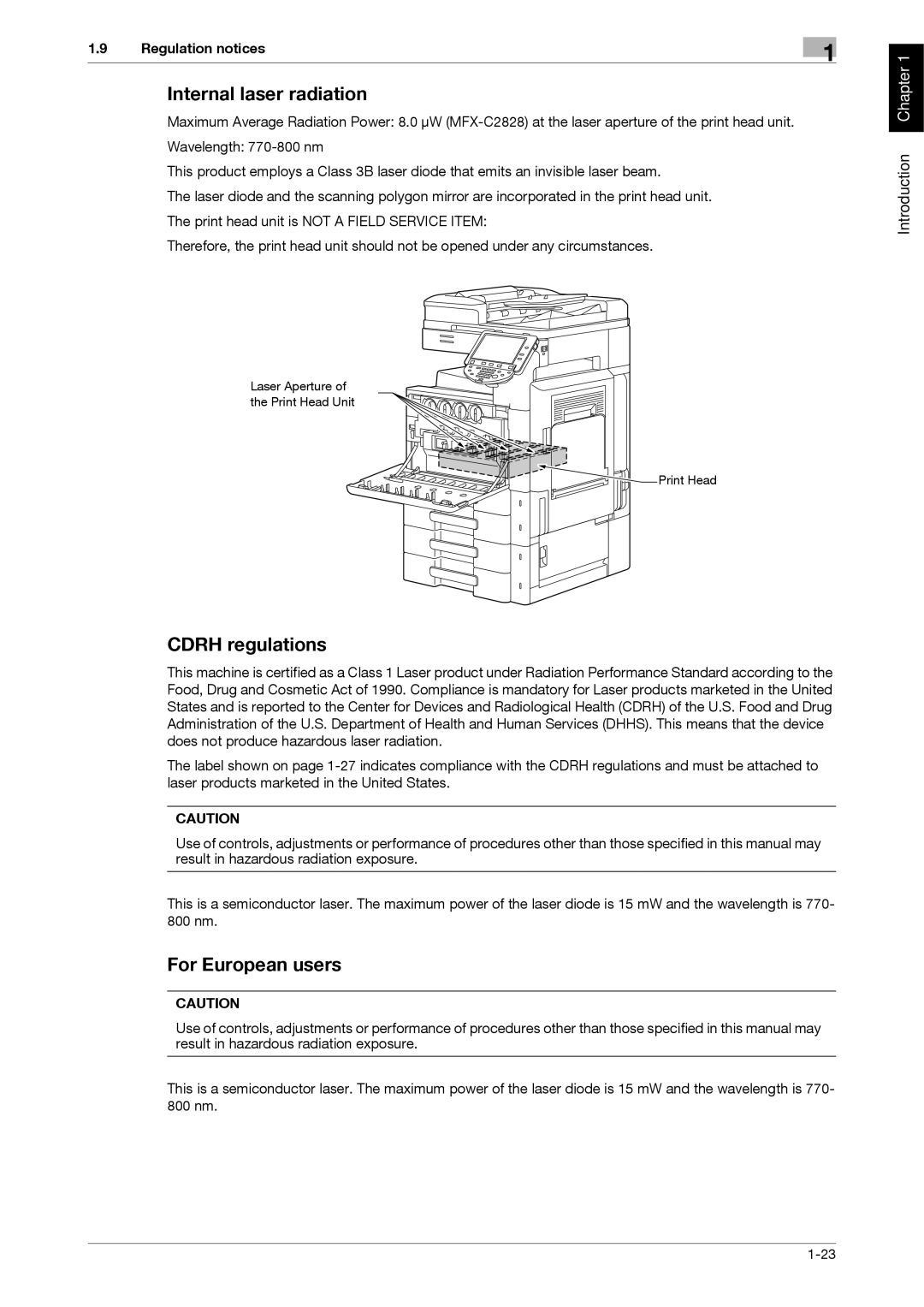 321 Studios MFX-C2828 manual Internal laser radiation, Cdrh regulations, For European users 