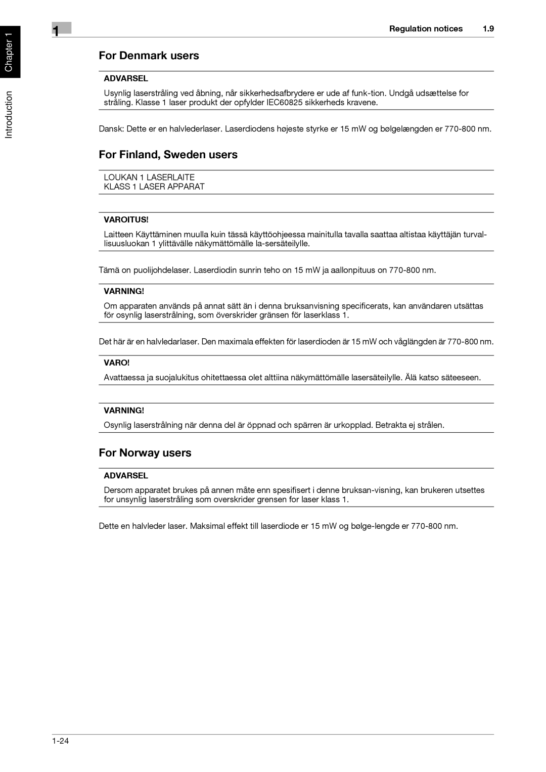 321 Studios MFX-C2828 manual For Denmark users, For Finland, Sweden users, For Norway users 