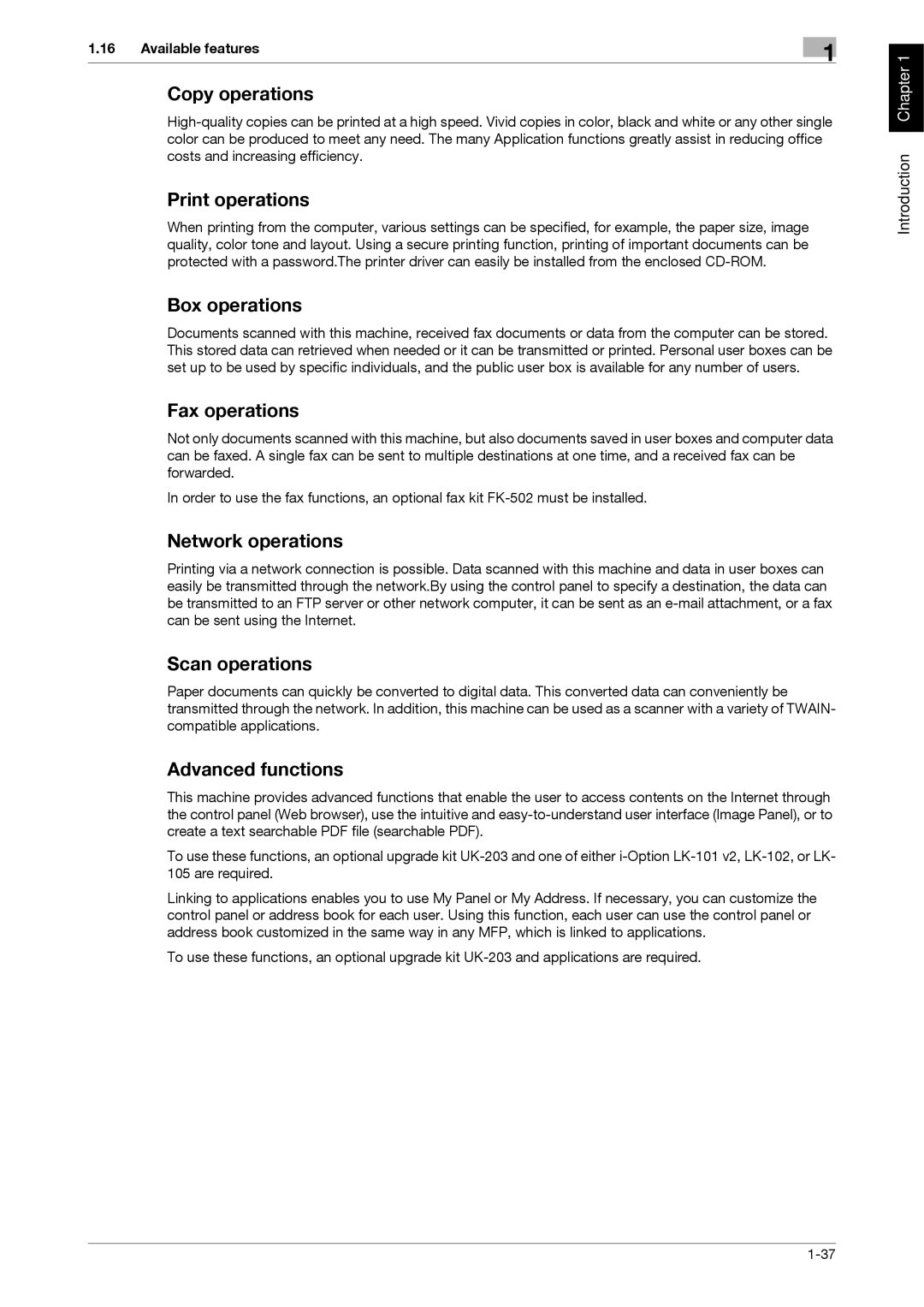 321 Studios MFX-C2828 manual Copy operations, Print operations, Box operations, Fax operations, Network operations 