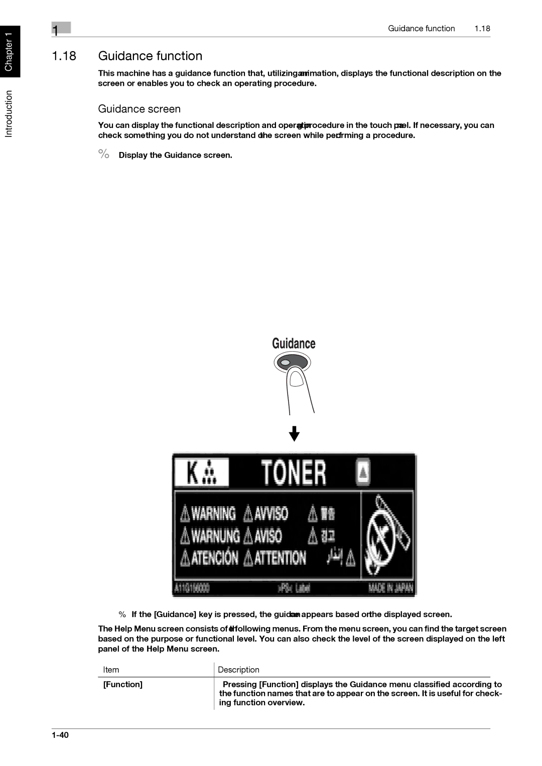 321 Studios MFX-C2828 manual Guidance function, Guidance screen 