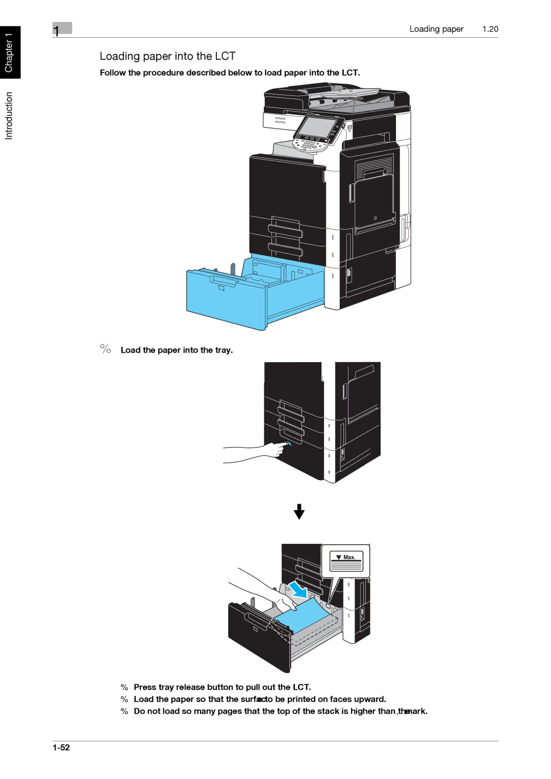 321 Studios MFX-C2828 manual Loading paper into the LCT 