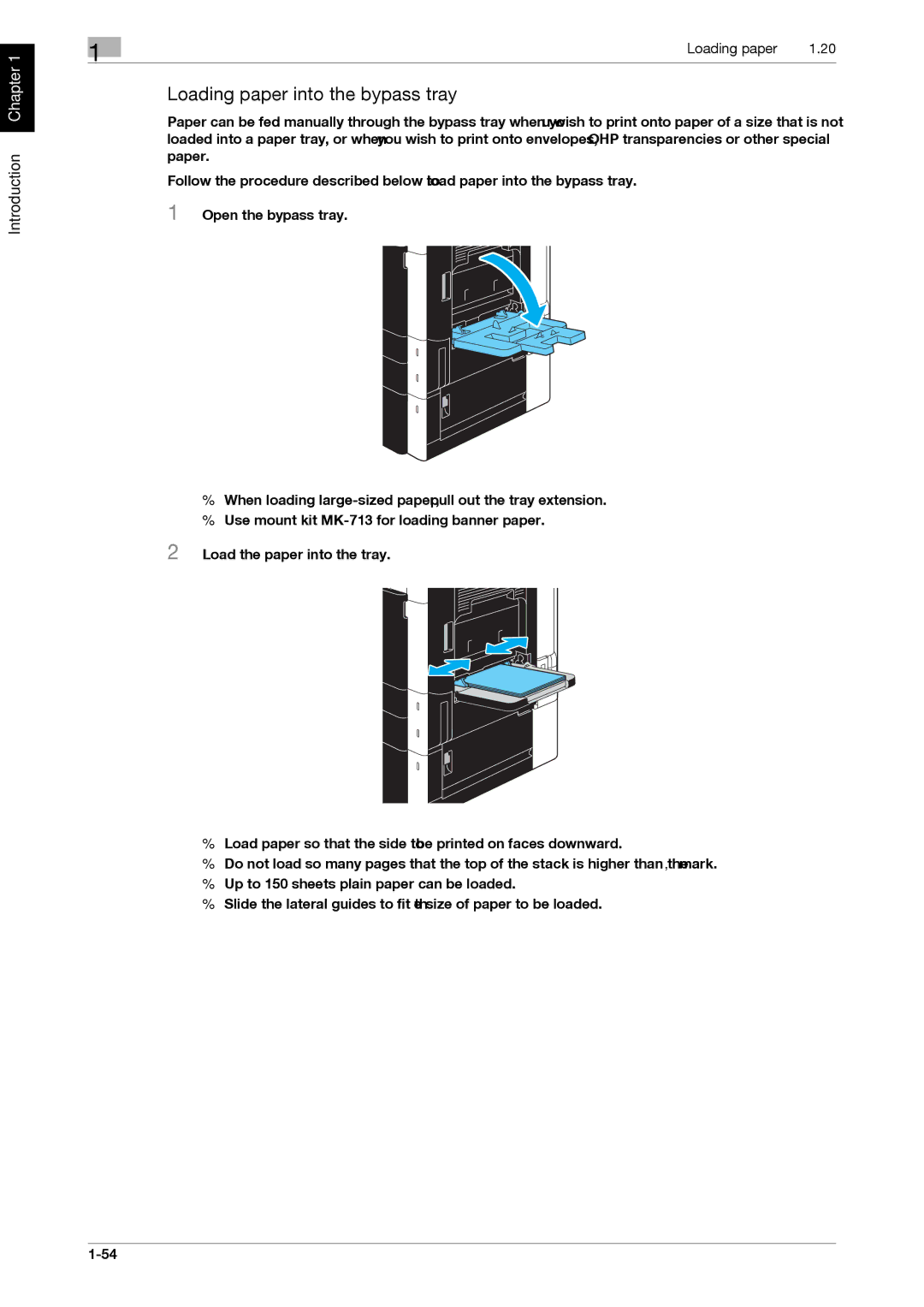 321 Studios MFX-C2828 manual Loading paper into the bypass tray 