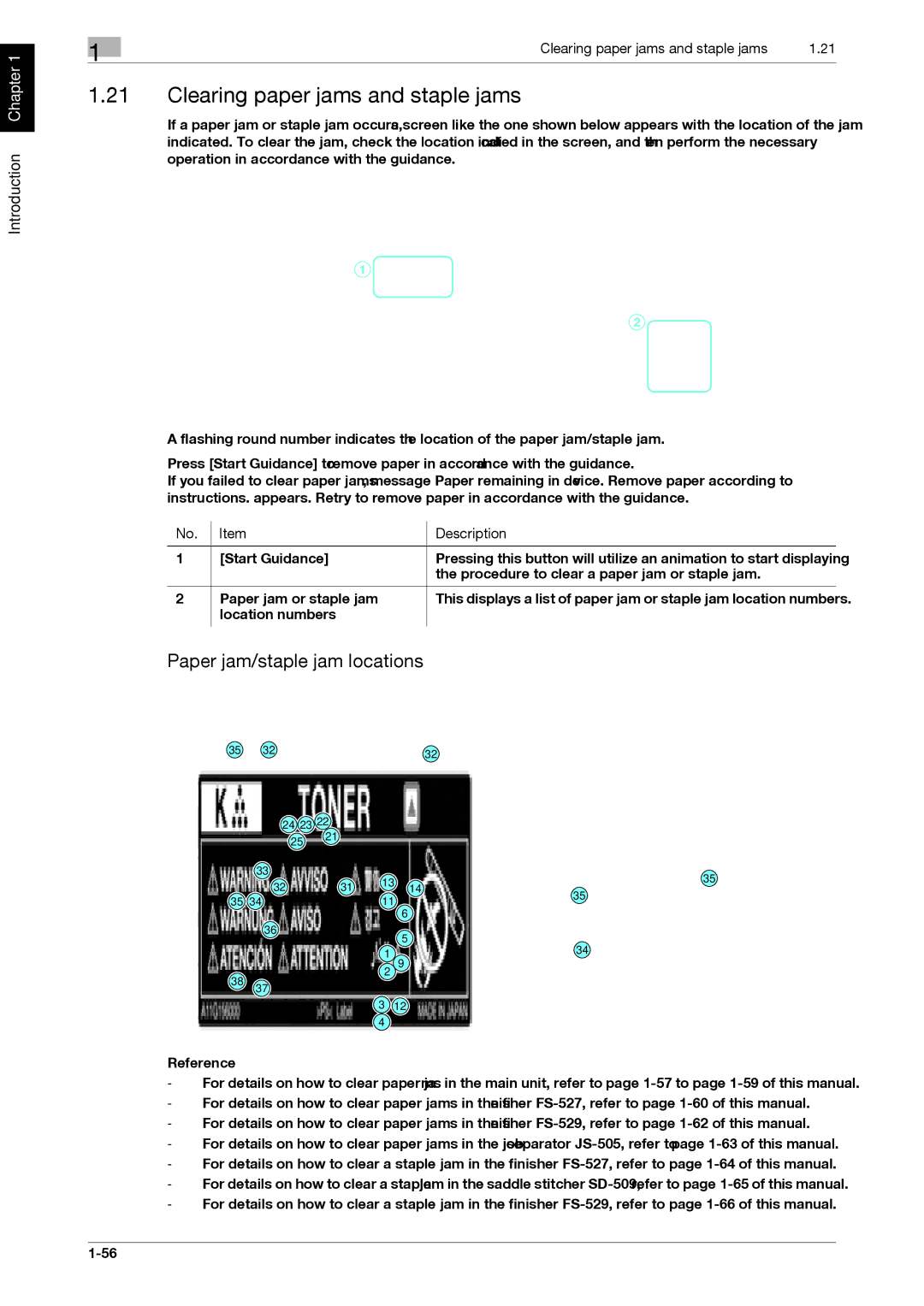 321 Studios MFX-C2828 manual Clearing paper jams and staple jams, Paper jam/staple jam locations 