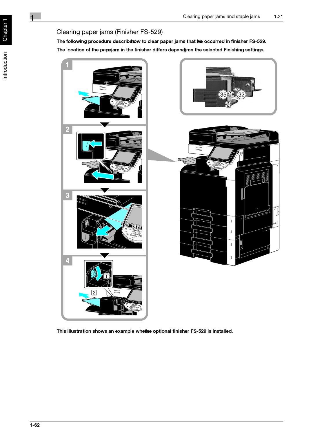 321 Studios MFX-C2828 manual Clearing paper jams Finisher FS-529 