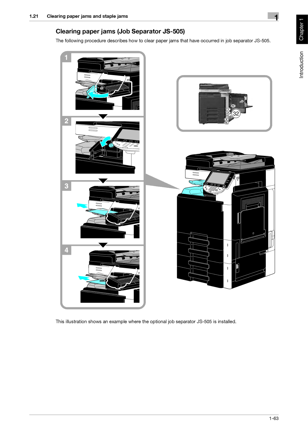 321 Studios MFX-C2828 manual Clearing paper jams Job Separator JS-505 