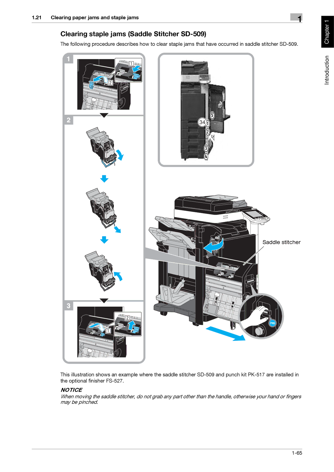 321 Studios MFX-C2828 manual Clearing staple jams Saddle Stitcher SD-509 
