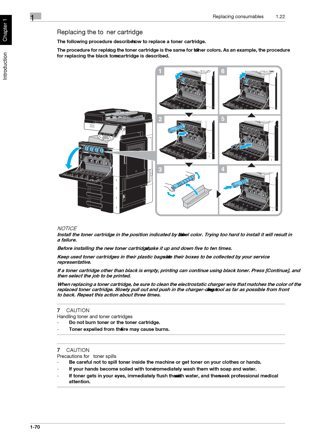 321 Studios MFX-C2828 manual Replacing the toner cartridge, Handling toner and toner cartridges 