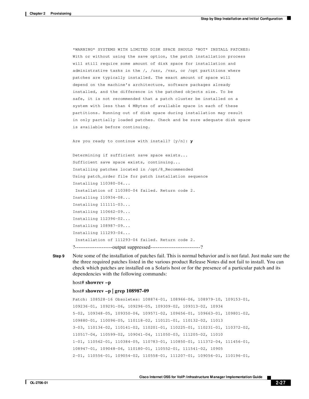 321 Studios OL-2706-01 manual Dependencies with the following commands, Host# showrev -p Host# showrev -p grep 