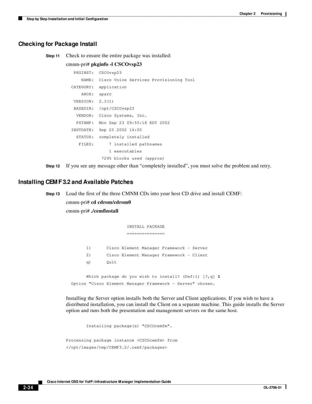 321 Studios OL-2706-01 manual Checking for Package Install, Installing Cemf 3.2 and Available Patches 