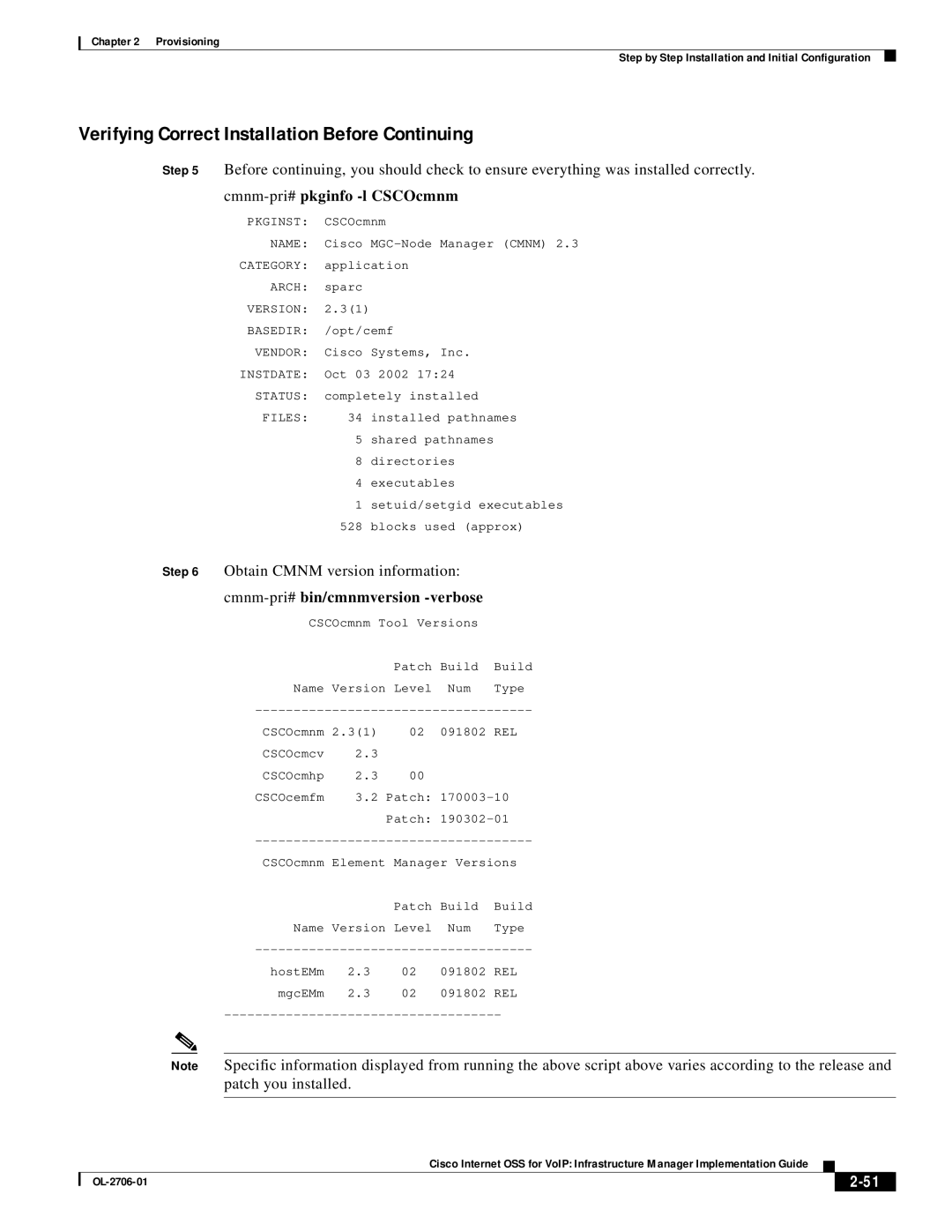 321 Studios OL-2706-01 manual Verifying Correct Installation Before Continuing, Cmnm-pri#pkginfo -l CSCOcmnm 