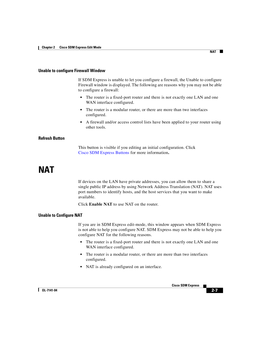 321 Studios OL-7141-04 manual Unable to configure Firewall Window, Unable to Configure NAT 