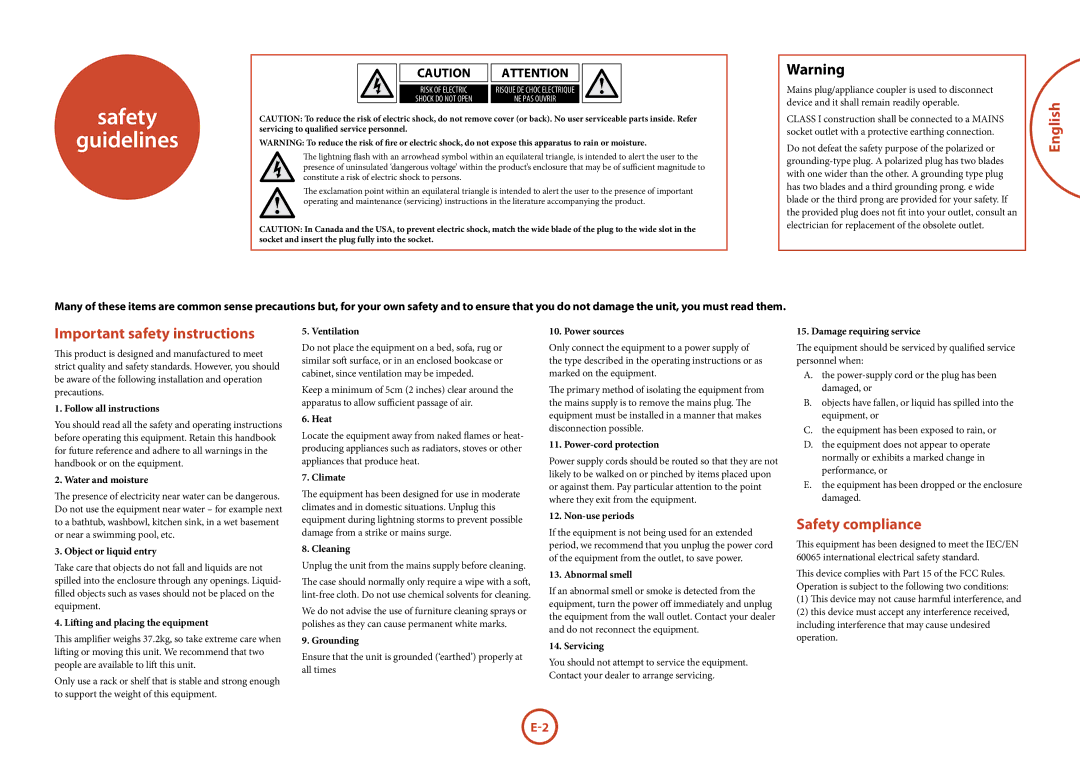 321 Studios P777 manual Safety Guidelines, English, Important safety instructions, Safety compliance 