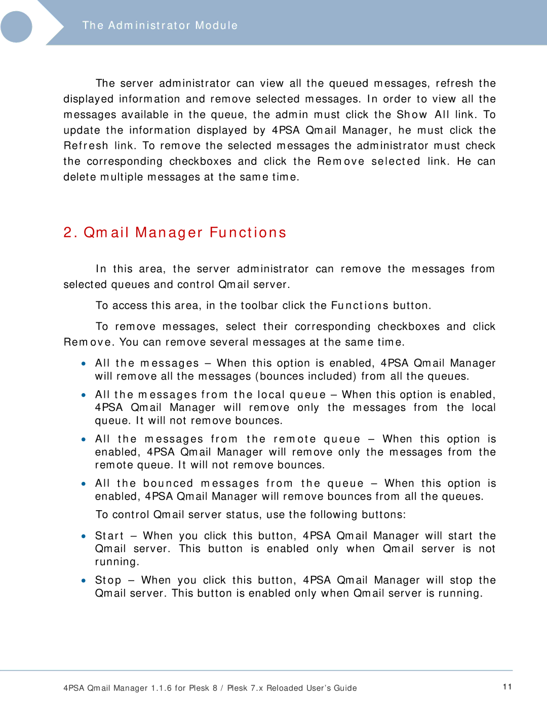 321 Studios Plesk 7.x Reloaded, Plesk 8 manual Qmail Manager Functions 