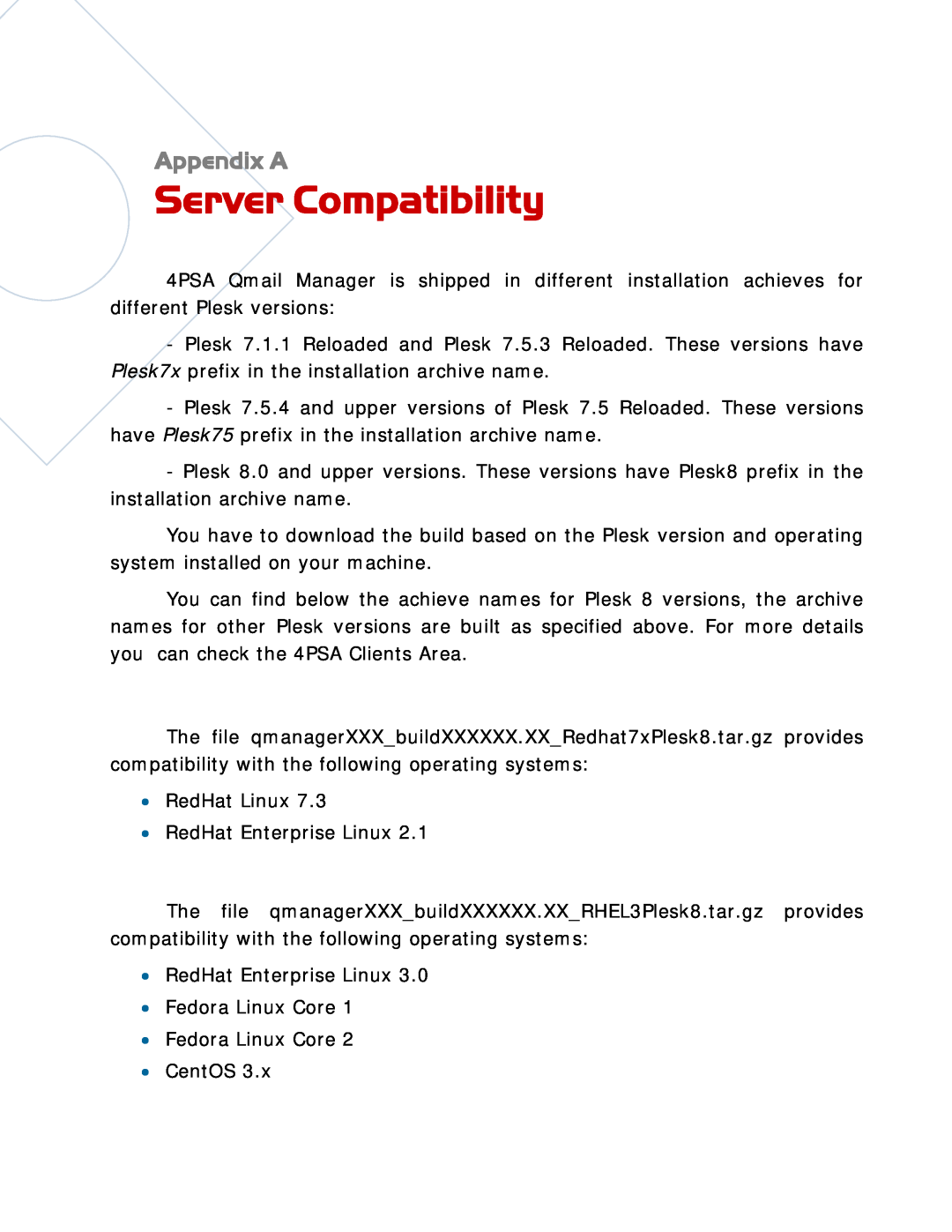 321 Studios Plesk 8, Plesk 7.x Reloaded manual Server Compatibility, Appendix A 