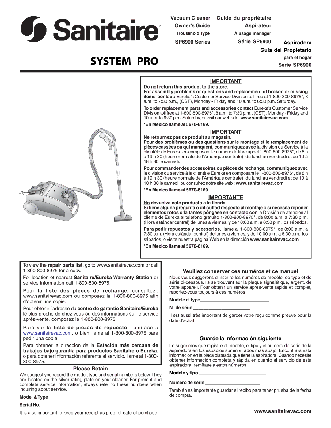 321 Studios Srie SP6900 warranty Guide du propriétaire, Serie SP6900 