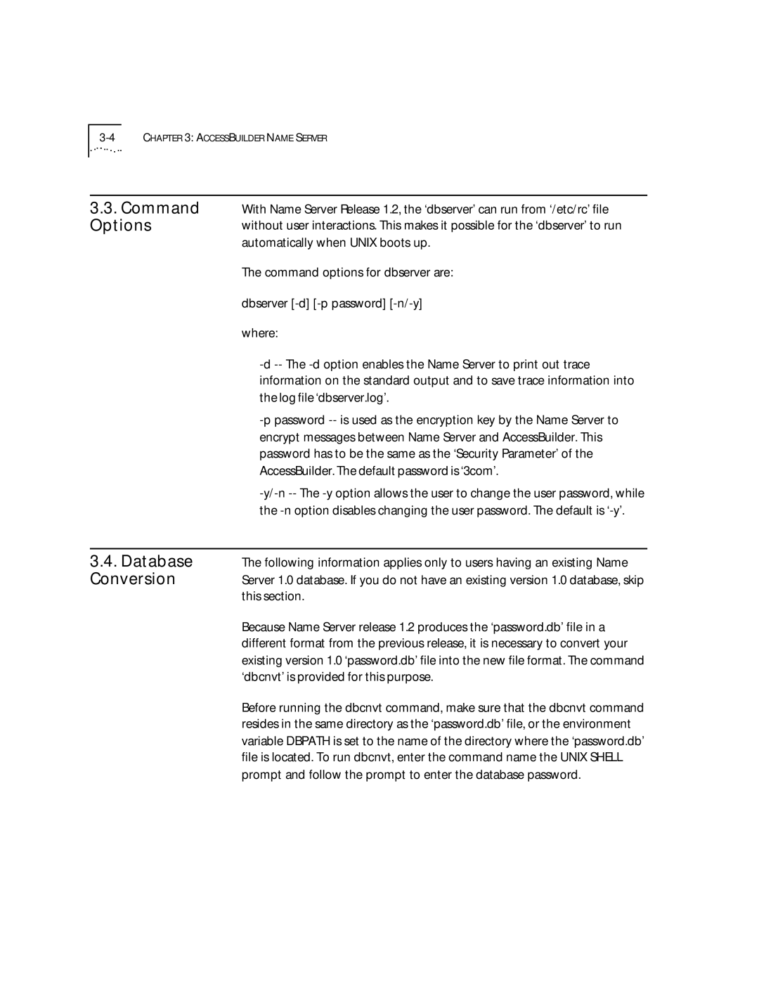 3Com 09-0704-001 manual Command Options, Database Conversion 