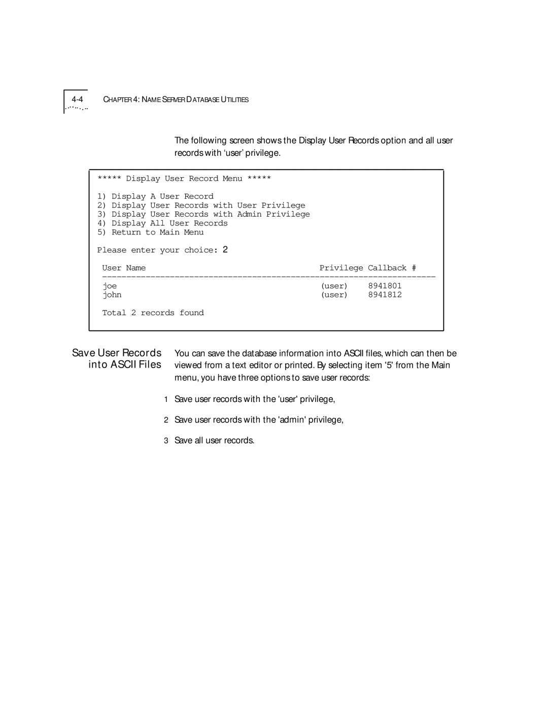 3Com 09-0704-001 manual Name Server Database Utilities 